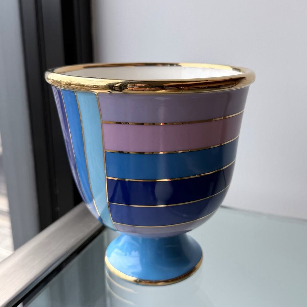 Jonathan Adler Scala Pedestal Porcelain Pottery Bowl/Vase 6.5” x 6” Stripes